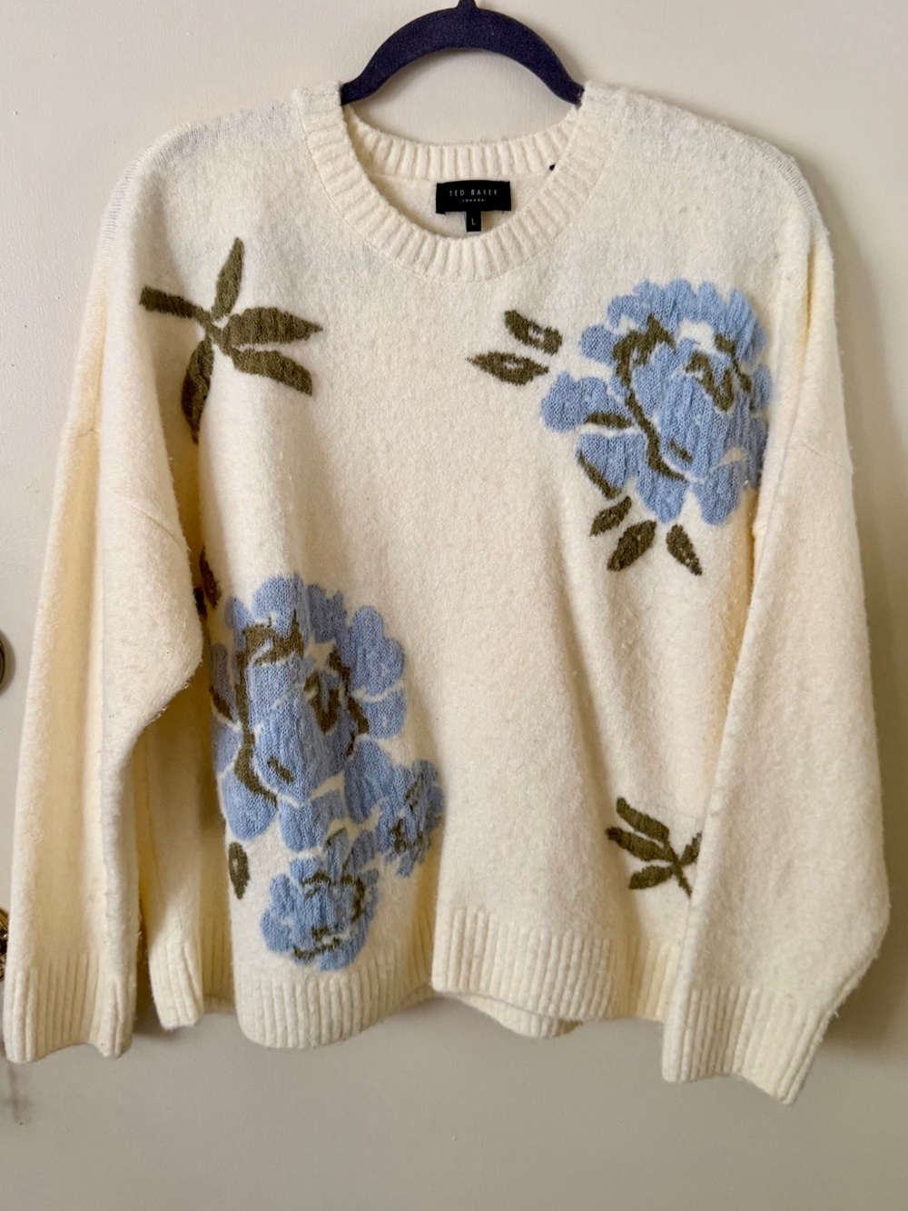 Ted Baker Soft Marshmallow Blue Floral Jacquard Crewneck Sweater